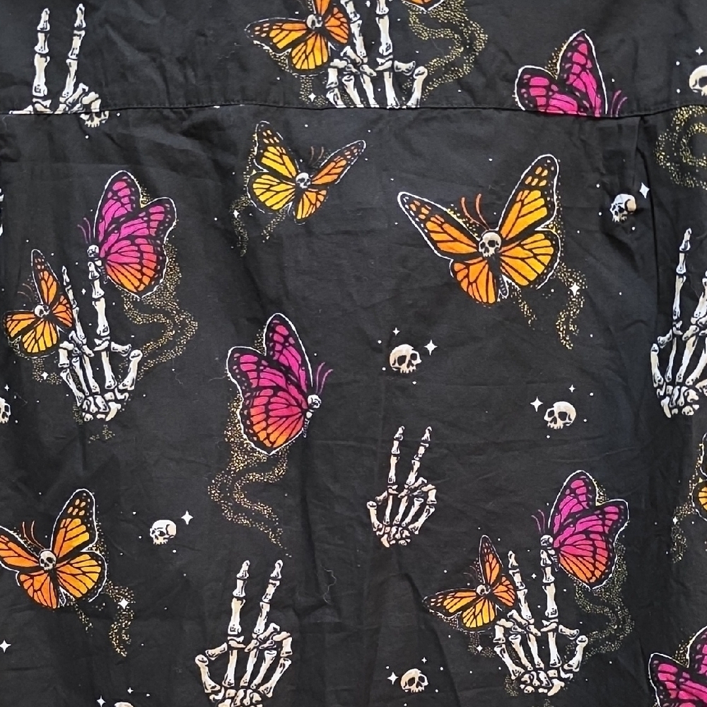 No Boundaries Black Shirt with Colorful Butterfly and Skeleton Designs - Picture 3 of 3